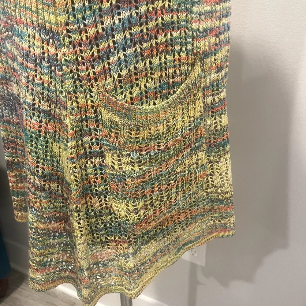 Vtg 90s Rainbow Crochet Cardigan Sleeveless S/M Long Sweater Knit Hippie Grunge - Picture 9 of 11